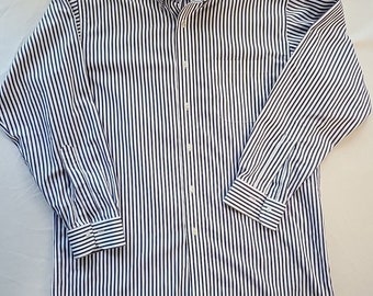 Brooks 346 Mens 15.5 33 Indigo White Stripe Long Sleeve Non Iron Button Up Shirt