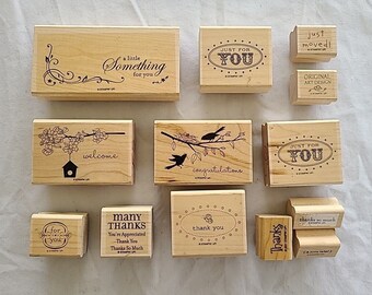 Stampin Up Wooden Mounted Rubber Stamps Lot Of 13 Personalized