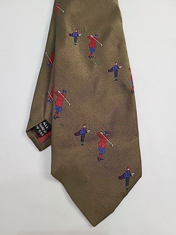 Burberrys Silk Neck Tie All Over Golfer Embroidery - image 8
