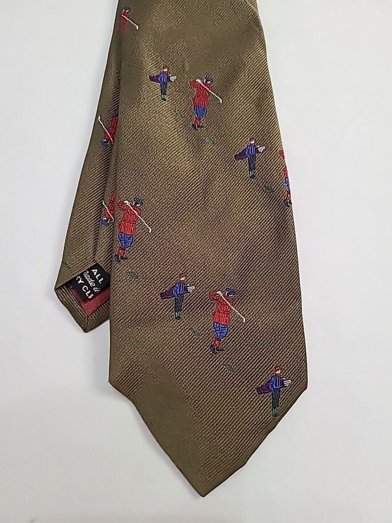 Burberrys Silk Neck Tie All Over Golfer Embroidery - image 7