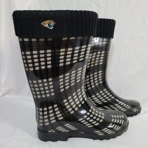 Fanatics Jacksonville Jaguars Size M 7/8 Embrodered Logo Plaid Cuff Rain Boots