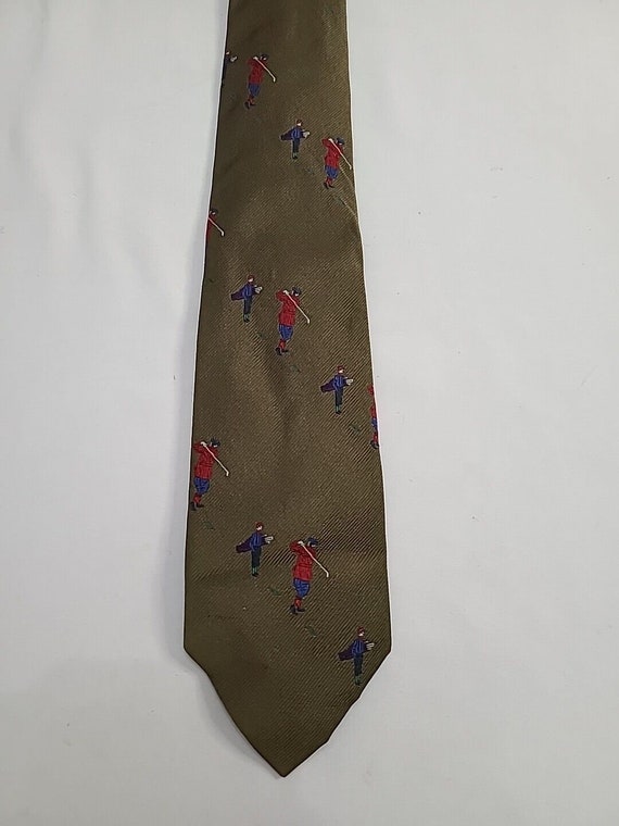 Burberrys Silk Neck Tie All Over Golfer Embroidery - image 1