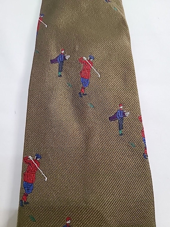 Burberrys Silk Neck Tie All Over Golfer Embroidery - image 2