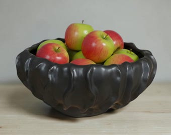 Organic Porcelain Bowl, Sculptural Fruit Bowl, Wabi Sabi Ceramic Decor, Handcrafted Black White Bowl, Modern Centerpiece Home Gift
