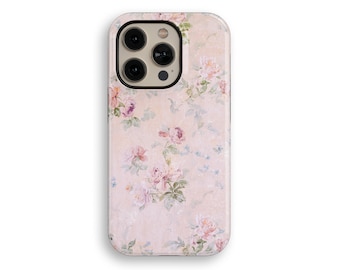 Coquette Aesthetic Pink Vintage Flowers Tough Protective iPhone 15 iPhone 12 iPhone 13 Pro Case iPhone 14 Pro Max Case Pretty Glossy Cover