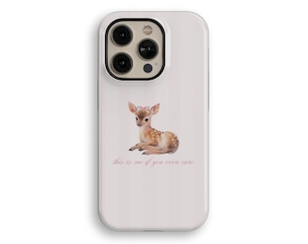 Pink Coquette Aesthetic Baby Deer with Bow Tough iPhone Case for iPhone 16, iPhone 12, iPhone 13 Pro, iPhone 14 Pro Max, iPhone 15 Pro Max