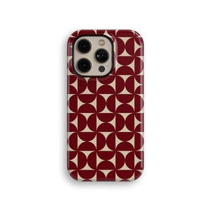 チェリーレッドの幾何学模様の古いお金の美的ミニマルな iPhone ケース、iPhone 14、iPhone 13、iPhone 12、iPhone 16 Pro、15 Pro Max カバー用