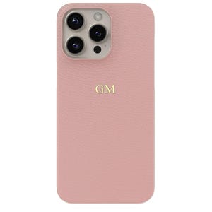 Custom Genuine Pebble Leather iPhone Case, Pink & Girly, Personalization with Gold Emboss Foil, iPhone 15, iPhone 16, iPhone 16 Pro Max Case