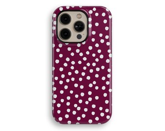 Burgundy Wine Red Abstract Pattern Dots Minimal Aesthetic iPhone Case For iPhone 14, iPhone 13, iPhone 12, iPhone 16 Pro, 15 Pro Max Cover
