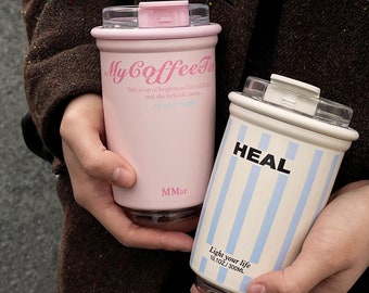 Pink Stainless Steel Tumbler | Tumbler With Straw | Thermal Tumbler | Reusable Tumbler | Blue Striped Printed | Hot and Cold | Eco-Friendly