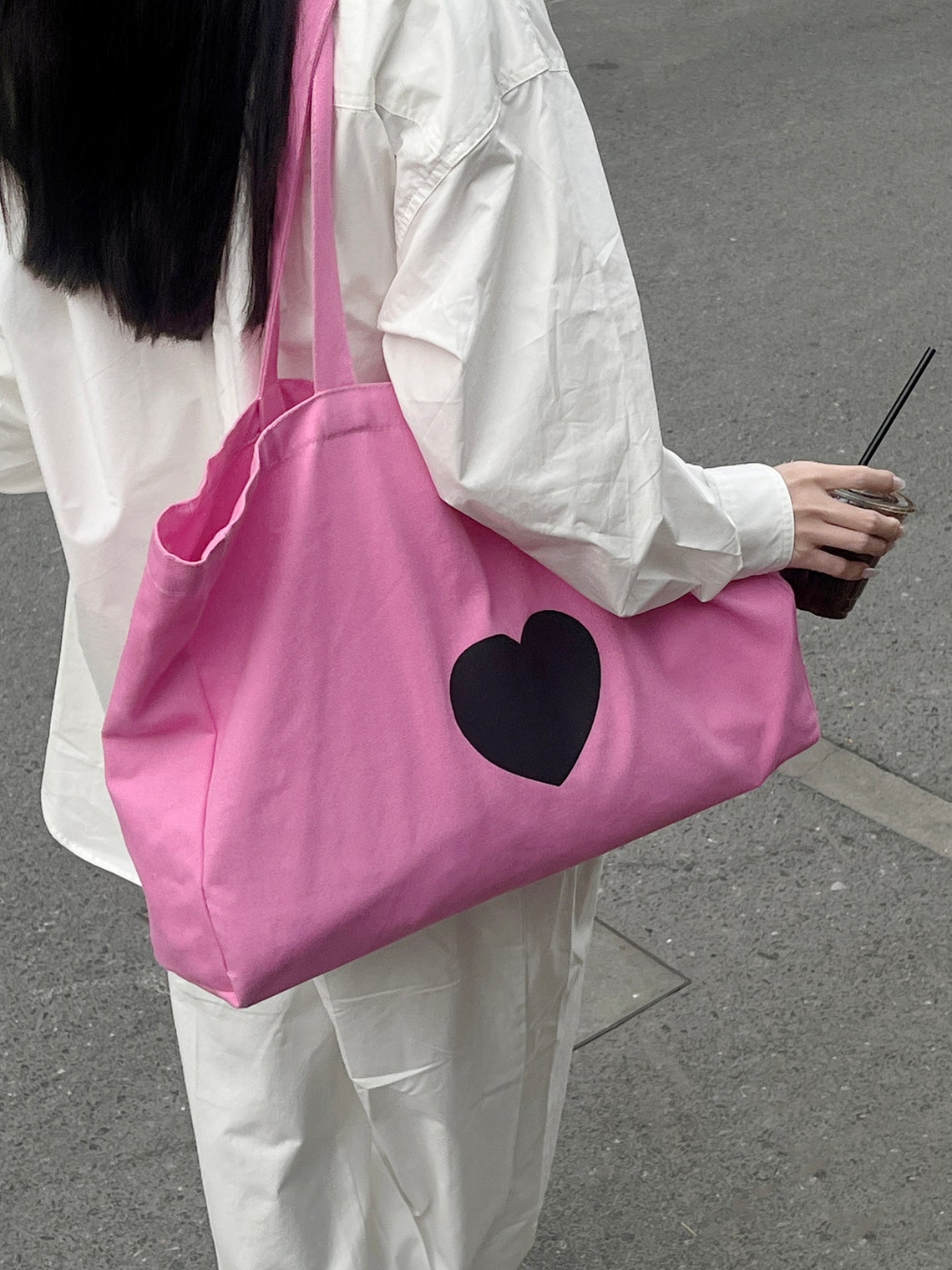Extra Large Canvas Tote Bag Hot Pink Tote Bag Large Beach Etsy