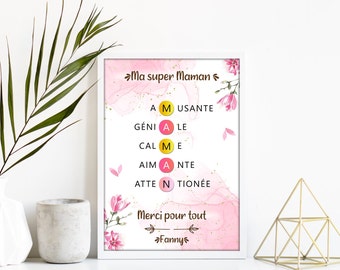 Affiche définition Maman personnalisable - Cadeau personnalisée fête des mères - Cadeau fête des mères personnalisé avec définition