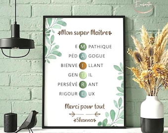 Affiche maître personnalisée - Affiche maître définition - Affiche qualité maître - Cadeau maître personnalisé - cadeau maître fin d'année
