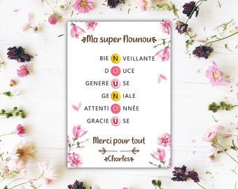 Affiche nounou personnalisée - Affiche qualité nounou - Affiche nounou définition  - Cadeau nounou fin d'année - Cadeau nounou personnalisé