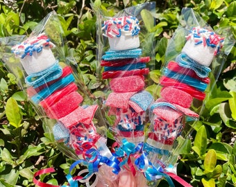 20+ Custom Patriotic Candy Kabobs! 4th of July Party Favors, Birthday Party Favors, 4th of July Kids Favors, Red White and Blue Candy