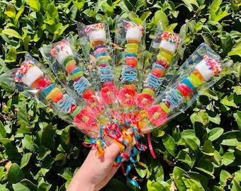 Snoepkabobs – regenboogsnoepspiesjes voor feestbedankjes, kinderverjaardagscadeautjes, babyshowerbedankjes, individueel verpakte snoepsticks