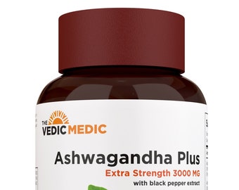 Organic Ashwagandha Capsules Extra Strength 3000mg with Black Pepper Extract - GMP Certified - Natural Supplement