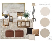 Neutral Living Room Mood Board, Virtual Interior Design, Home Styling Mood Board, Virtual Staging, Paint Color Chart, Shoppable Board