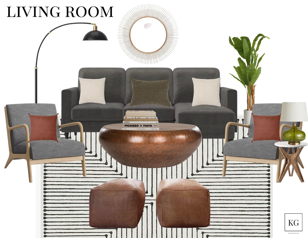 Comfy Industrial Living Room Mood Board, Virtual Interior Design, Home ...