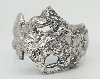 Irregular molten wide sterling silver band - Size K