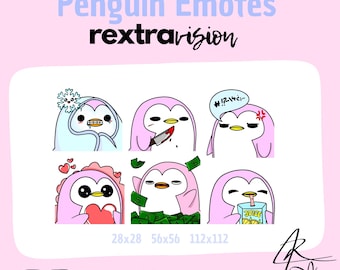 Cute Valentines Penguin Twitch Emotes – Hand-Drawn Pink Emotes (PNG)
