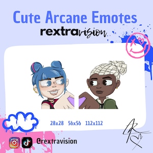 Emote di Twitch disegnate a mano ispirate ai personaggi di Arcane / Set di emote / Emote di gioco / Emote ispirate a Jinx ed Ekko / San Valentino