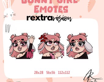 Hand-drawn Bunny Girl Emotes – 3 Pack PNG Digital Download
