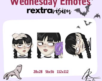 Hand- drawn Twitch Emotes Inspired by Wednesday Addams | Emote Set | Gaming Emotes