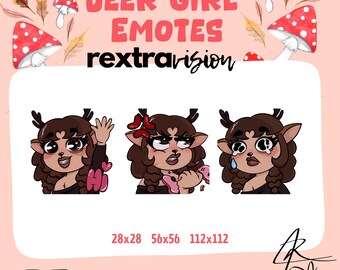 Hand-drawn Deer Girl Emotes – 3 Pack PNG Digital Download