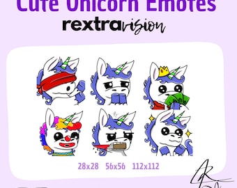 Hand-Drawn Purple Unicorn Emotes – Cute PNG Designs