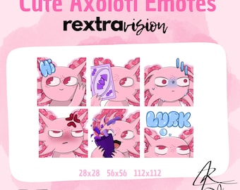 Hand-Drawn Axolotl Twitch Emotes – Cute Kawaii Animal Emotes
