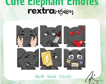 Hand-Drawn Cute Elephant Twitch Emotes – Kawaii Animal Designs