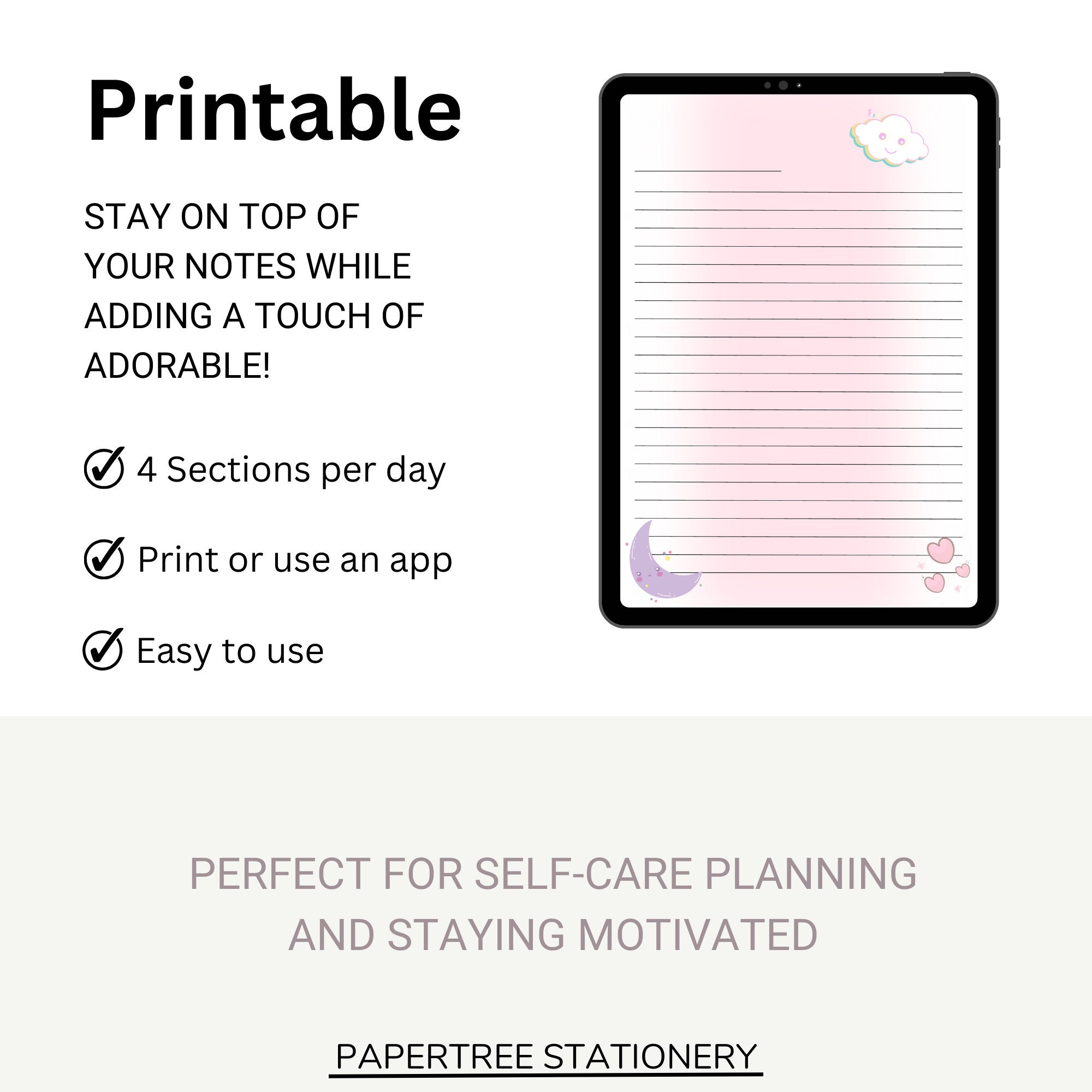 Printable PDF Pink Cute Kawaii Lined Digital Paper Instant Download ...