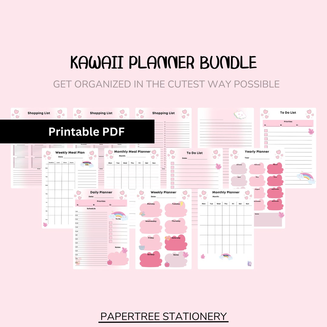 Kawaii Planner Bundle Daily Planner Meal Prep to Do List shopping List ...