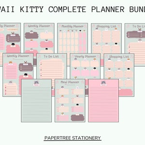 Kawaii Kitty Planner Bundle | Daily Planner | Meal Prep | To Do List |Shopping List | Yearly Overview |  Printable PDF | Instant Download
