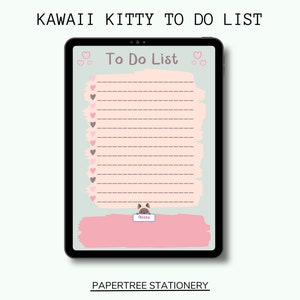 Kawaii Kitty To-Do List Printable PDF | Cute Kawaii Stationery | Daily Task Planner | Digital Checklist Notepad | Instant Download Organizer