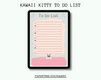 Kawaii Kitty To Do List | Printable PDF | Todo List | Instant Download | Cute Stationery