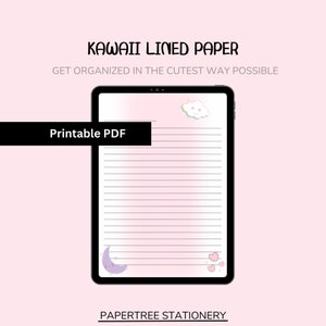 Printable Pink Kawaii Lined Digital Paper PDF | Cute Writing Paper | Letter Stationery | Instant Download | Back to School