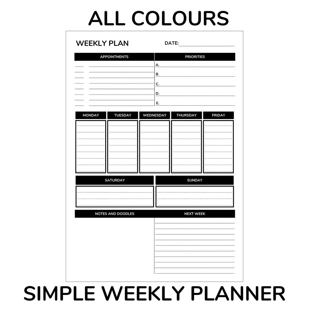 Weekly Planner Printable PDF Weekly Schedule Work From Etsy weekly-planner-printable-pdf-weekly-schedule-work-from-etsy