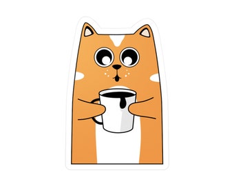 Cute Cafe Cat Vinyl Sticker (3"x4")