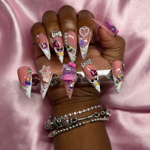 Pop Art (French Tips)| Kitty Nails | Pink Nails | Kawaii Charms | All sizes & Length | Acrylic Nails |Gel Polish Set | Press On Nails |
