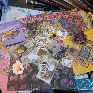 Small Mystery Bundle, Junk Journal/Scrapbooking Supplies, 75+ pieces included, card stock, stickers, washi tape, pet tape, etc…