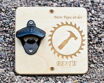 Wandflaschenöffner mit Magnet - frei personalisierbar - Geschenk Mann - Handwerker