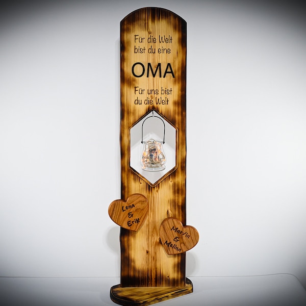 Holzaufsteller personalisierbar - Stele für den Eingangsbereich - Holzschild OMA