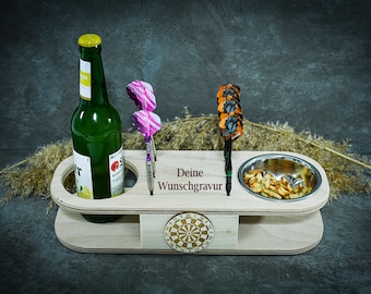 Personalized wooden dart stand with engraving - including snack & beer holder | Dart stand - with desired engraving | Dart butler | Snack bar