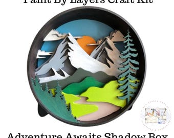 Adventure Awaits Shadow Box - Wooden paint by layer kit