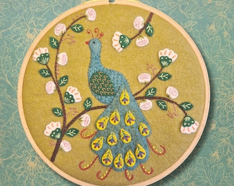 Flamboyant Peacock Appliqué Hoop Craft Kit