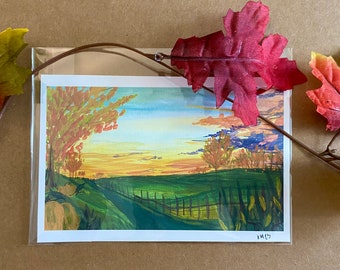 Fall Sunset Gouache Painting Print