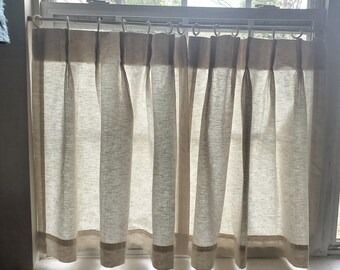 Pinch Pleat Linen Blend Cafe Curtains (24W x 28L) Cream Oatmeal Textured Fabric