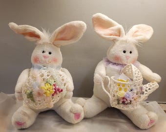 Vintage Easter Bunny Plush Pair Crochet Basket & Egg Fat Bottom Jo-Ann Stores